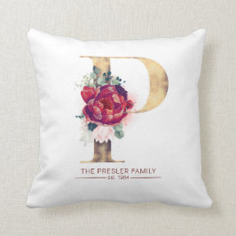 メタリック金ゴールドPモノグラムフローラブルゴーニュレッド クッション