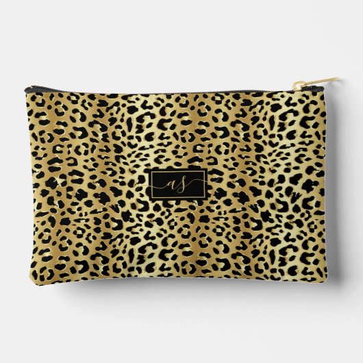 メタリック金箔ブラックレオパードモノグラムのプリント アクセサリーポーチ (裏面)