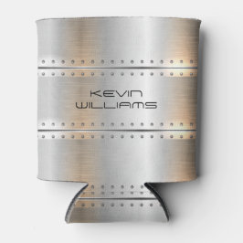 メタリック銀グレーストライプ 缶クーラー