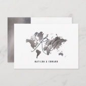 メタリック銀結婚の世界地図R.S.V.P 出欠カード (正面/裏面)