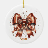 メタリック銅弓ヒョウ背景 セラミックオーナメント (裏面)