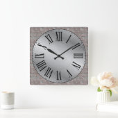 メタリック顔/レンガ壁の背景ローマ数字 スクエア壁時計 (ホーム)
