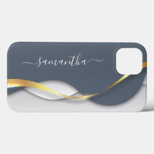 メタリック3D ルック カリグラフィー ゴールド モノグラム ウェーブ iPhone 13ケース