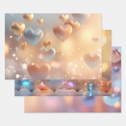 「メタリック」な輝き ゴールド、シルバー、ローズゴールド ラッピングペーパーシート (セット)