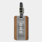 メタリック ウッド ルック モダン パーソナライズ モノグラム ラゲッジタグ (正面縦)