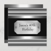 メタリック クローム ブラック ホワイト スタイル シルバー メンズ 40歳 招待状 (正面/裏面)