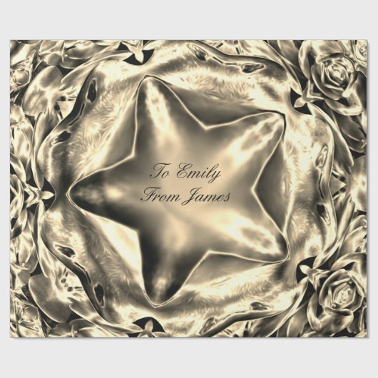 メタリック·シエレガントルバー·金ゴールドがクリスマス·スターに見える ラッピングペーパー (フラット)