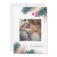 メタリック·パインの枝とベリーのクリスマス·カード