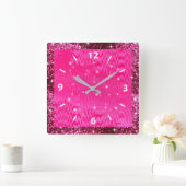 メタリック、ピンクグリッター、スパークル、カスタム スクエア壁時計 (ホーム)