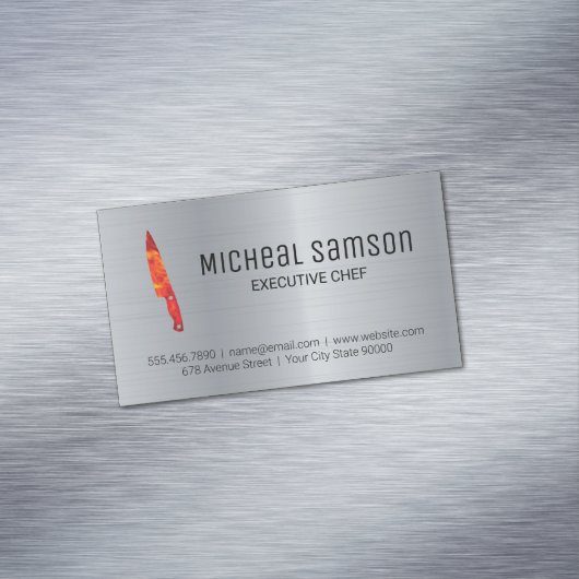 メタリック | ファイアナイフ | 料理長 マグネット名刺 (インサイチュ)