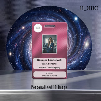 メタリック フクシア ピンク ドット、カスタム ロゴ 写真 ID  バッジ