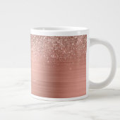 メタリック ブラシ ローズゴールド ピンク グリッター モノグラム ジャンボコーヒーマグカップ (右)