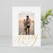 メタリック メリー スクリプト ホリデー フォイル フォト カード (立ち正面)