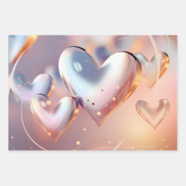 "メタリック"ルック金ゴールド、シルバー、バラ金ゴールド ラッピングペーパーシート