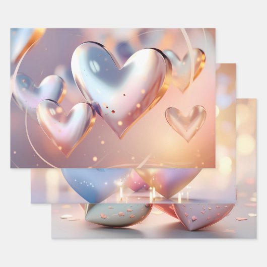 "メタリック"ルック金ゴールド、シルバー、バラ金ゴールド ラッピングペーパーシート (セット)