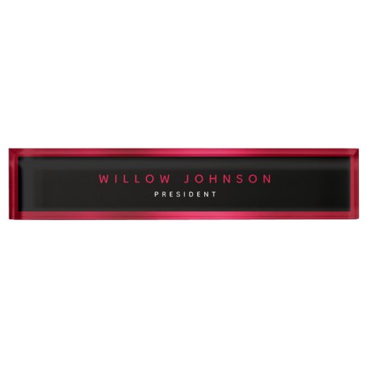 メタリック・レッド・クラスのエグゼクティブギフト デスクネームプレート (正面)