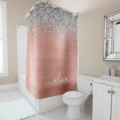 メタリック ローズゴールド シルバー グリッター モノグラム シャワーカーテン (インサイチュ)