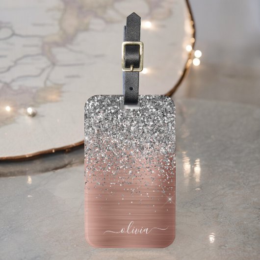 メタリック ローズゴールド シルバー グリッター モノグラム ラゲッジタグ