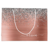 メタリック ローズゴールド シルバー グリッター モノグラム ラージペーパーバッグ (裏面)