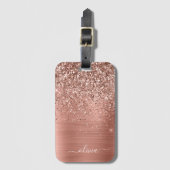 メタリック ローズゴールド ピンク グリッター モノグラム ラゲッジタグ (正面縦)