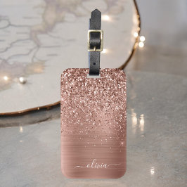 メタリック ローズゴールド ピンク グリッター モノグラム ラゲッジタグ