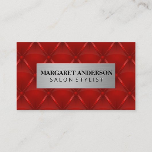 メタリック |赤い塗りつぶし背景 名刺 (正面)