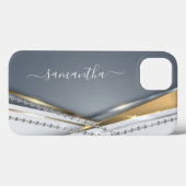 メタリック 3D ルック カリグラフィー ゴールド モノグラム ダイヤモンド Case-Mate iPhoneケース (裏面 (横))