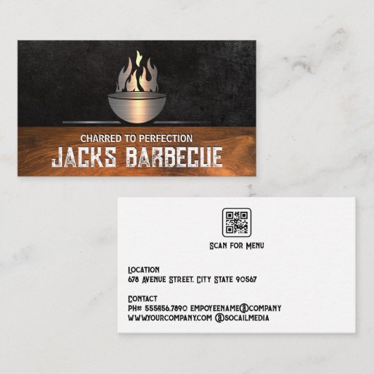 メタリックBbqロゴ |黒お洒落色 |木製トリム 名刺 (正面/裏面)