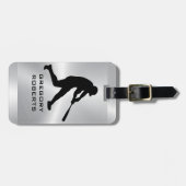 メタリックSIlverブラック野球選手のシルエット ラゲッジタグ (正面横)