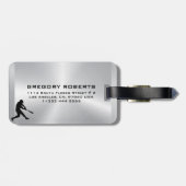 メタリックSIlverブラック野球選手のシルエット ラゲッジタグ (裏面横)