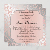 メタリッフォーマルク·ピーチ·フローラ·ファースト·コミュニオン 招待状 (正面/裏面)