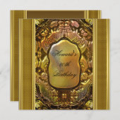 メタルアンティーク金ゴールドブックメンズ60誕生日マン 招待状 (正面/裏面)