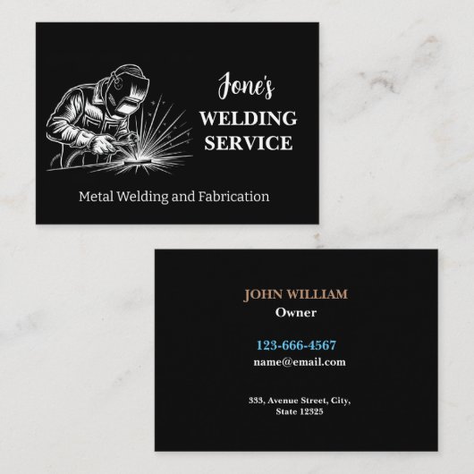 メタルウェルダー、ファブリケータ、コントラクトブラック&ホワイト 名刺 (正面/裏面)