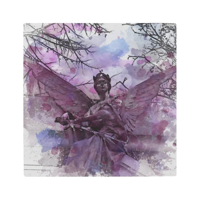 メタルウォールアートエンジェルオープン翼と剣 メタルプリント (正面)