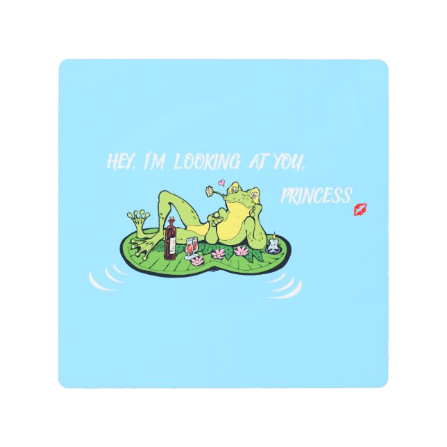 メタルウォールアートバレンタインデーおもしろいカエル メタルプリント (正面)