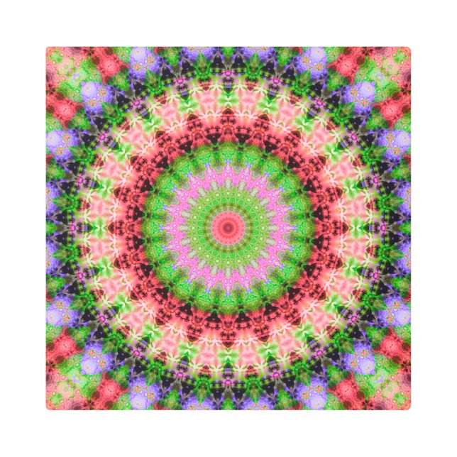 メタルウォールアートマンダララウンドパターン万華鏡のように千変万化するパターン メタルプリント (正面)