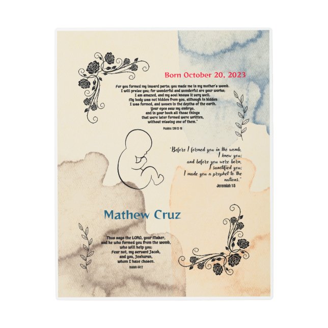 メタルウォールアート誕生賛美のベビー(&s)。 メタルプリント (正面)