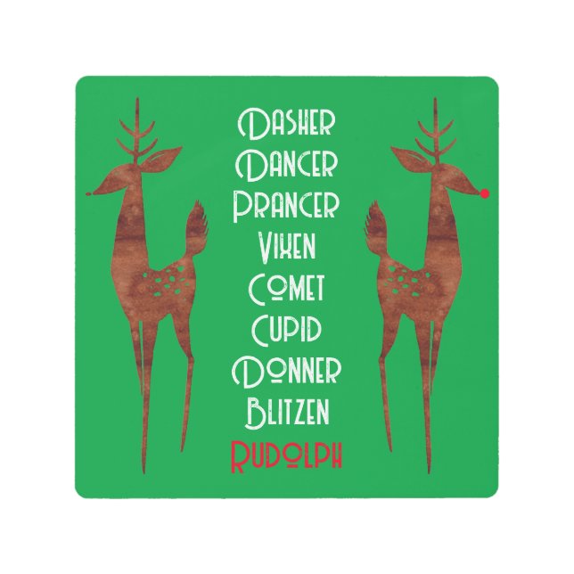 メタルウォールA – サンタのトナカイ – ルドルフ赤い鼻 メタルプリント (正面)