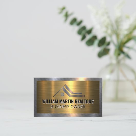 メタルエステ実在ートロゴ |金属金ゴールド銀 名刺 (スタンド正面)