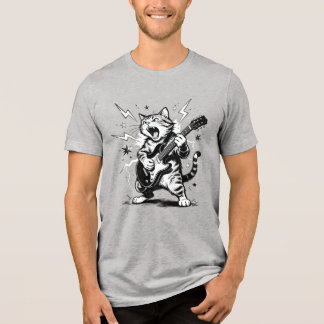 メタルキャットの激しいギターリフ トライブレンドTシャツ