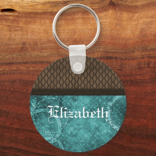 メタルギアスチームパンクキーチェーン、ティール(緑がかった色) キーホルダー (正面)