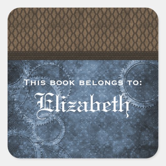 メタルギアスチームパンク蔵書票ステッカー、ブルー スクエアシール (正面)