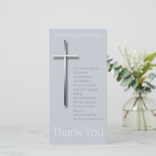 メタルクリスチャンクロス悔やみや弔慰ありがとうCを選択 サンキューカード (スタンド正面)