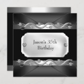 メタルクロムブラックシルバーメンズ35誕生日 招待状 (正面/裏面)