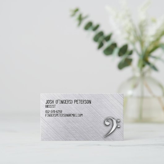 メタルクロムベースクレフ、 音符記号ベーシスト名刺 名刺 (スタンド正面)