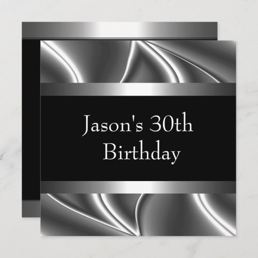 メタルクロム白黒スタイルシルバーメンズ30th 招待状 (正面/裏面)