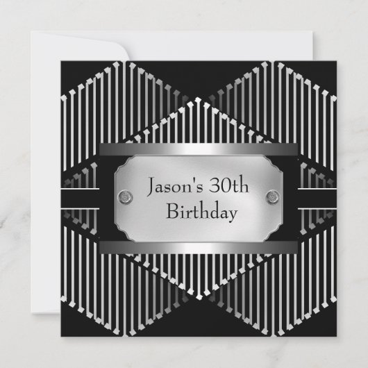 メタルクロム白黒スタイルシルバーメンズ30th 招待状 (正面)