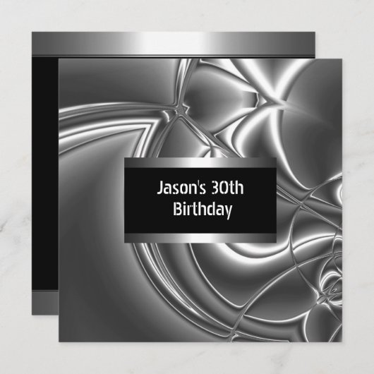 メタルクロム白黒スタイルシルバーメンズ30th 招待状 (正面/裏面)