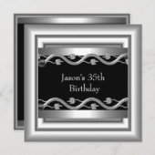 メタルクロム白黒スタイルシルバーメンズ35th 5 招待状 (正面/裏面)