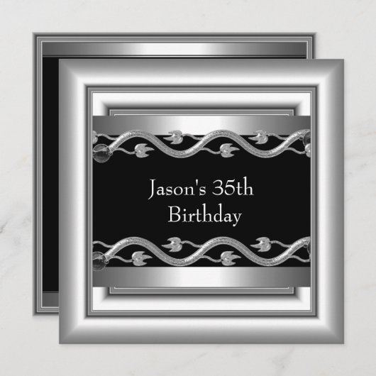 メタルクロム白黒スタイルシルバーメンズ35th 5 招待状 (正面/裏面)